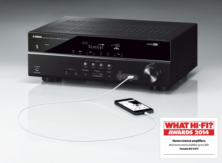 金沙js932525.1声道家庭影院收音扩音机RX-V377 荣获2014年度What Hi-Fi?五星评价大奖